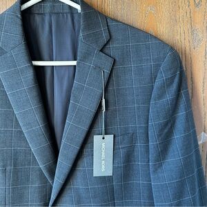 NWT Michael Kors Men's Tailored Fit Suit Jacket 40R 100% Wool Charcoal Plaid